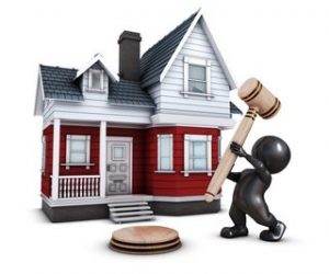 3D Render of Morph Man with house and gavel